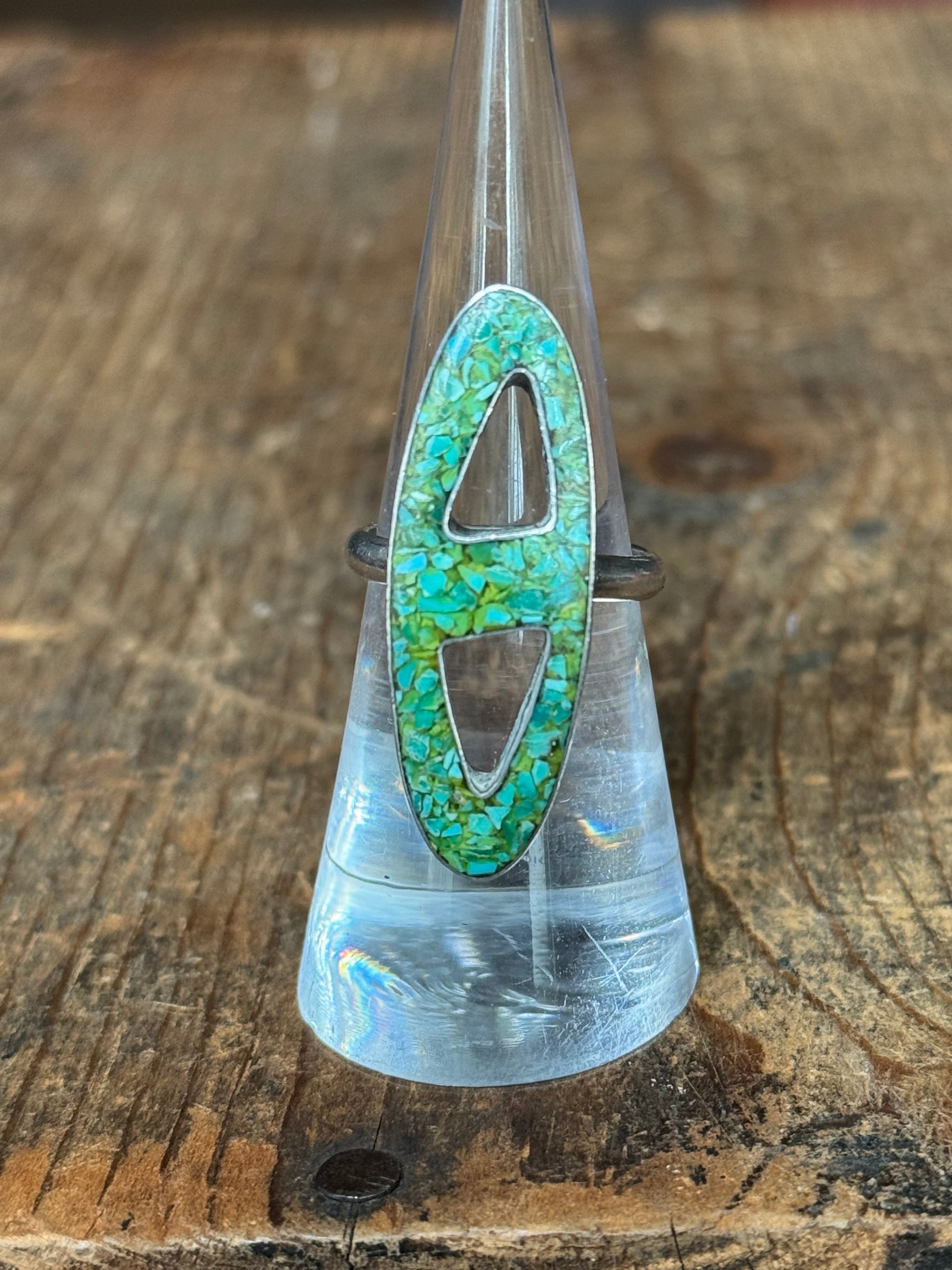 Vintage Sterling Silver Chip Turquoise Inlay 6