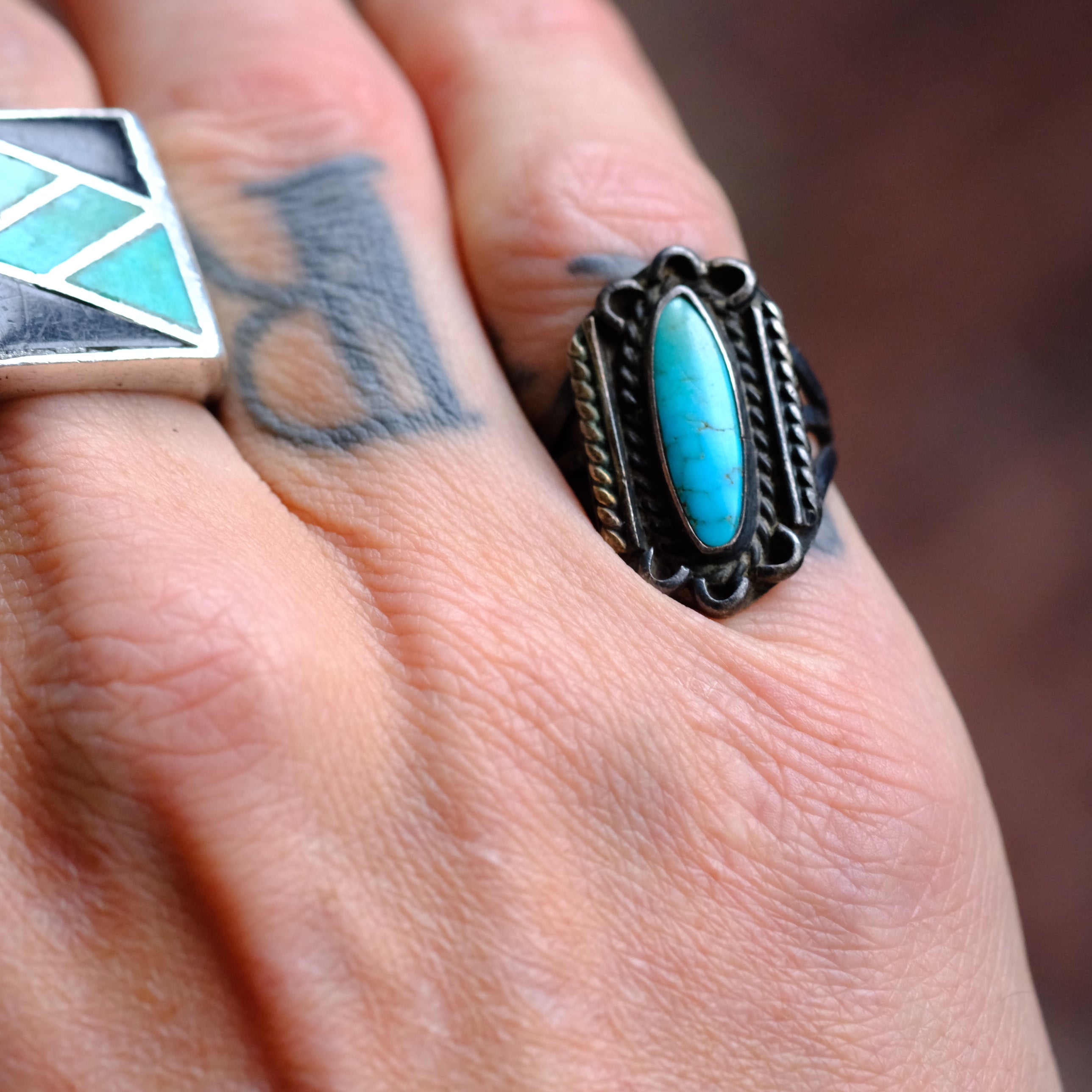 Vintage Sterling Turquoise Ring 5.75