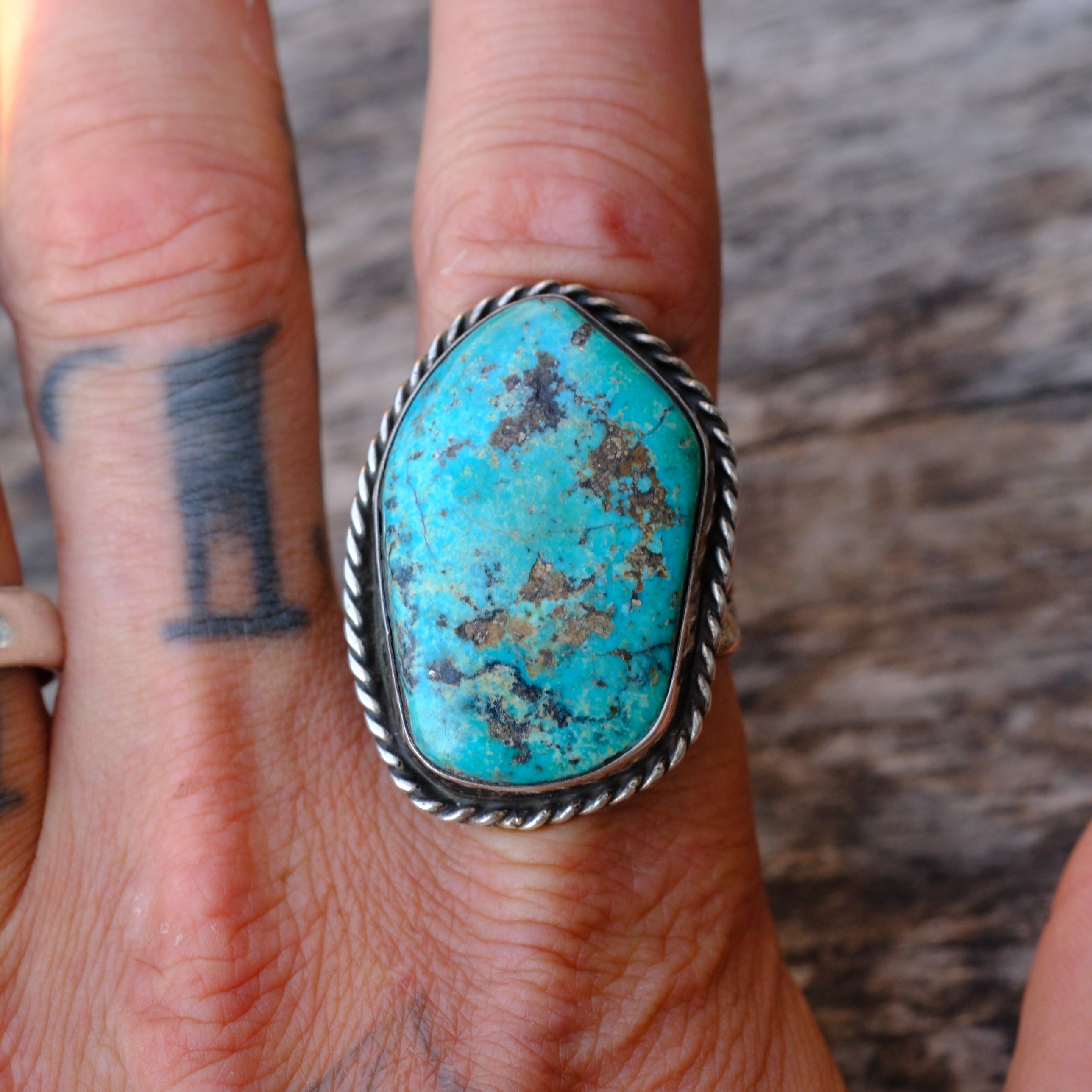 Chunky Vintage Sterling Turquoise Roper Ring 12