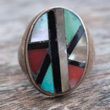 Vintage Sterling Zuni Inlay Ring 9