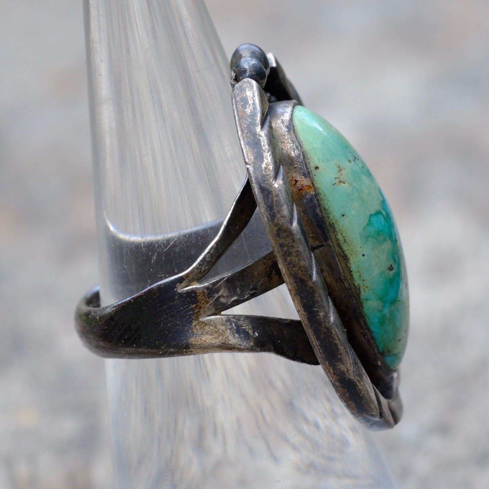 Vintage Sterling Silver Framed Turquoise Ring 6.5