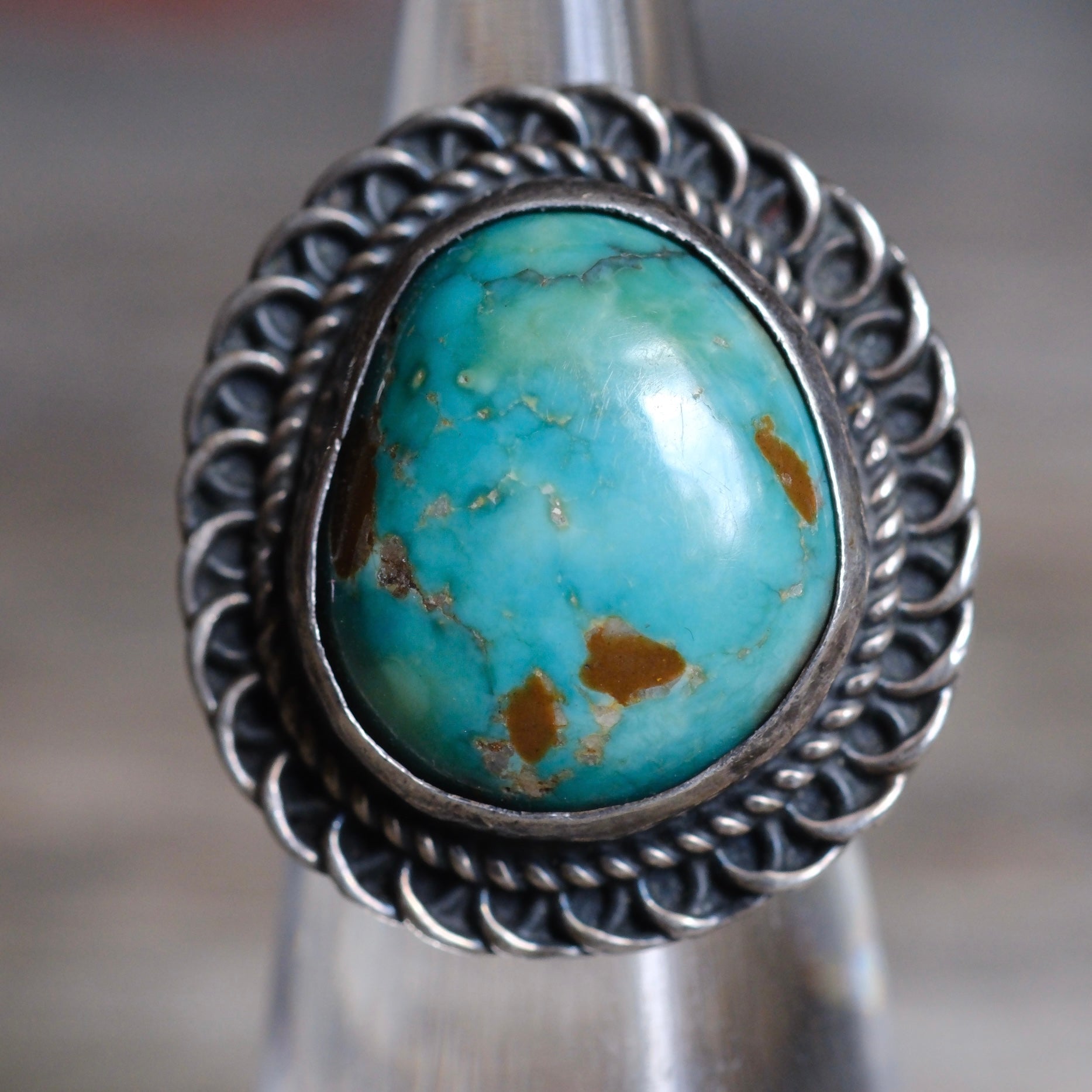 Vintage Sterling Turquoise Florette Ring 4.25