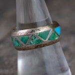 Vintage Sterling Turquoise Inlay Band 8.25