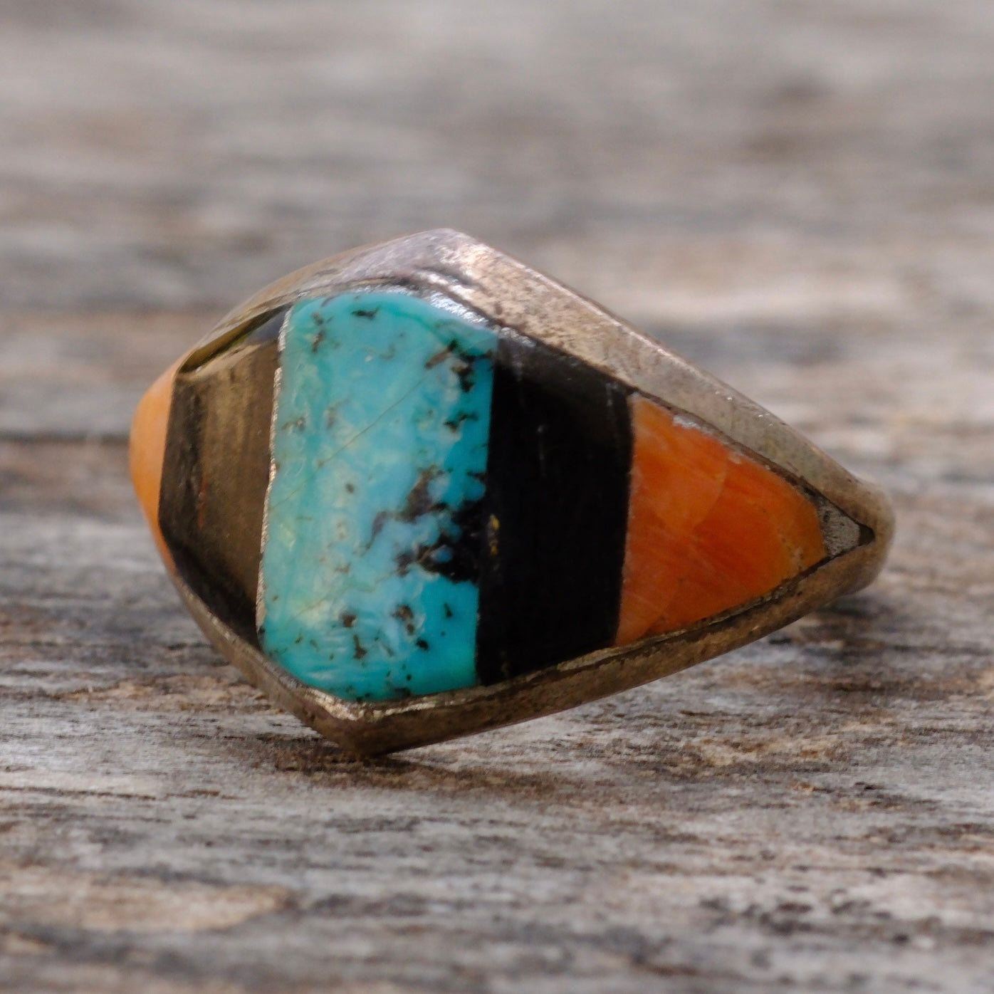 Vintage Sterling Multistone Inlay Ring 7.25