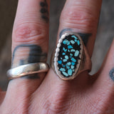 Vintage Sterling Turquoise Chip Inlay Ring 10