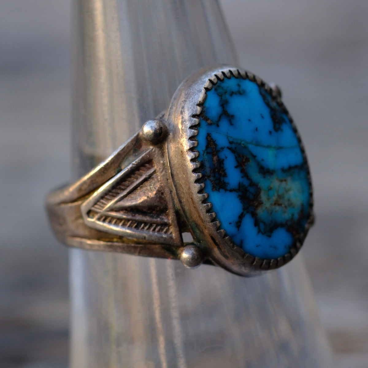 Vintage Sterling Turquoise Stamped Band Ring 6.5