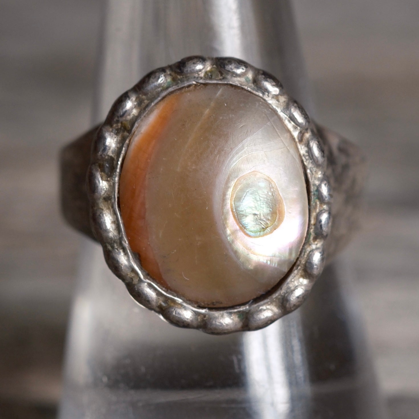 Vintage Sterling Abal;one Ring 9.5