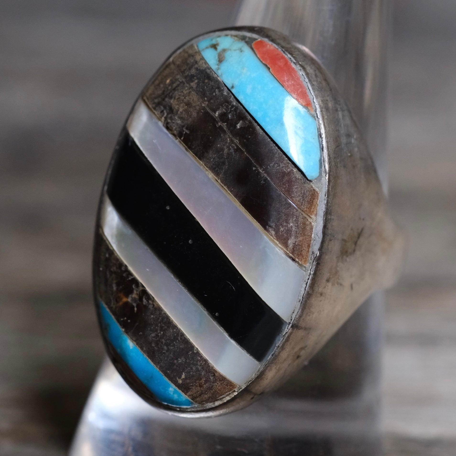 Vintage Sterling Multistone Inlay Ring 9.75