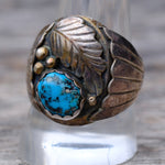 Vintage Sterling Turquoise Turquoise Feather Ring 10.75