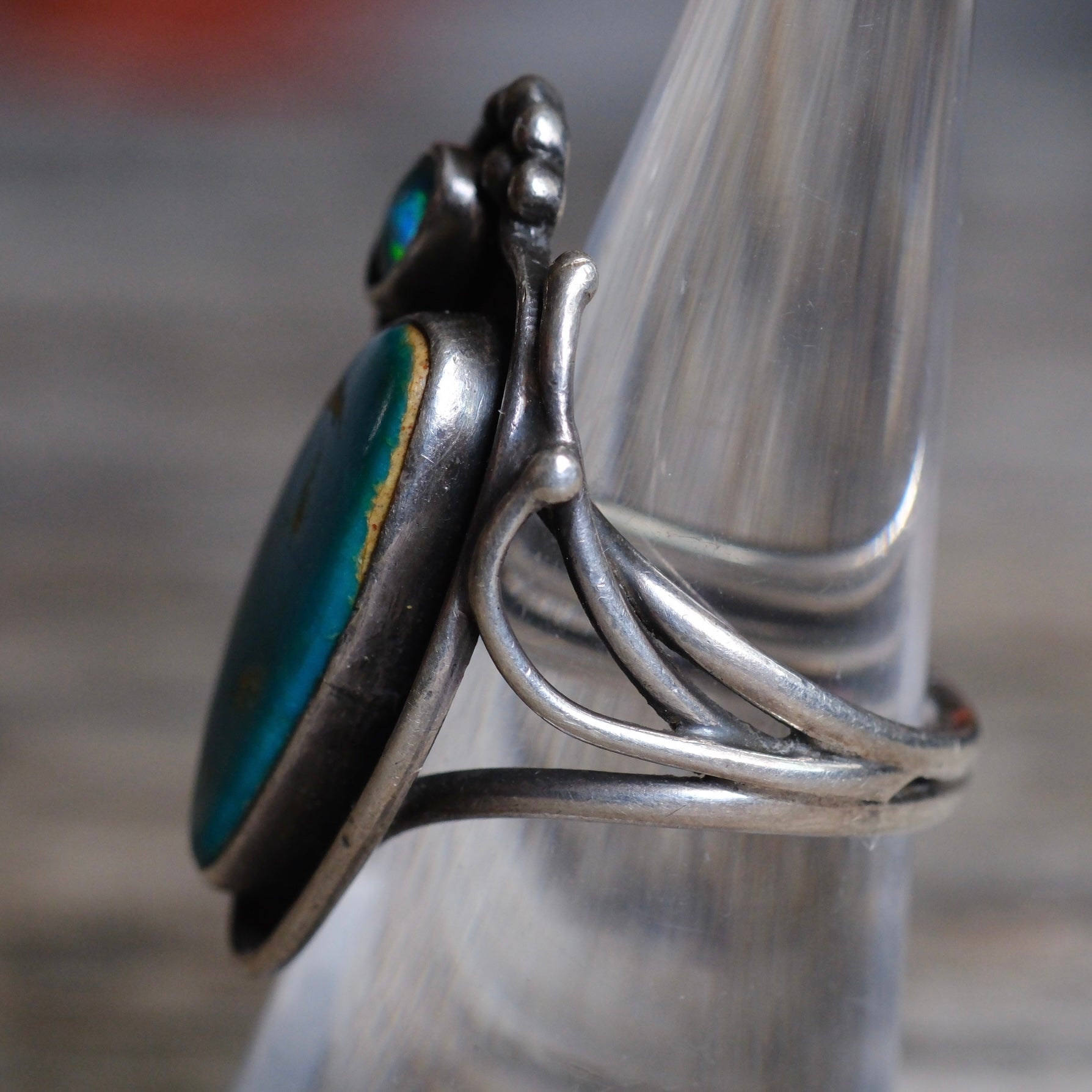 Vintage Sterling Turquoise and Abalone Ring 6.5
