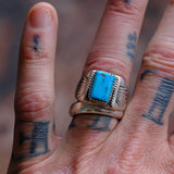 Vintage Sterling Turquoise Stamped Band Ring 9.75