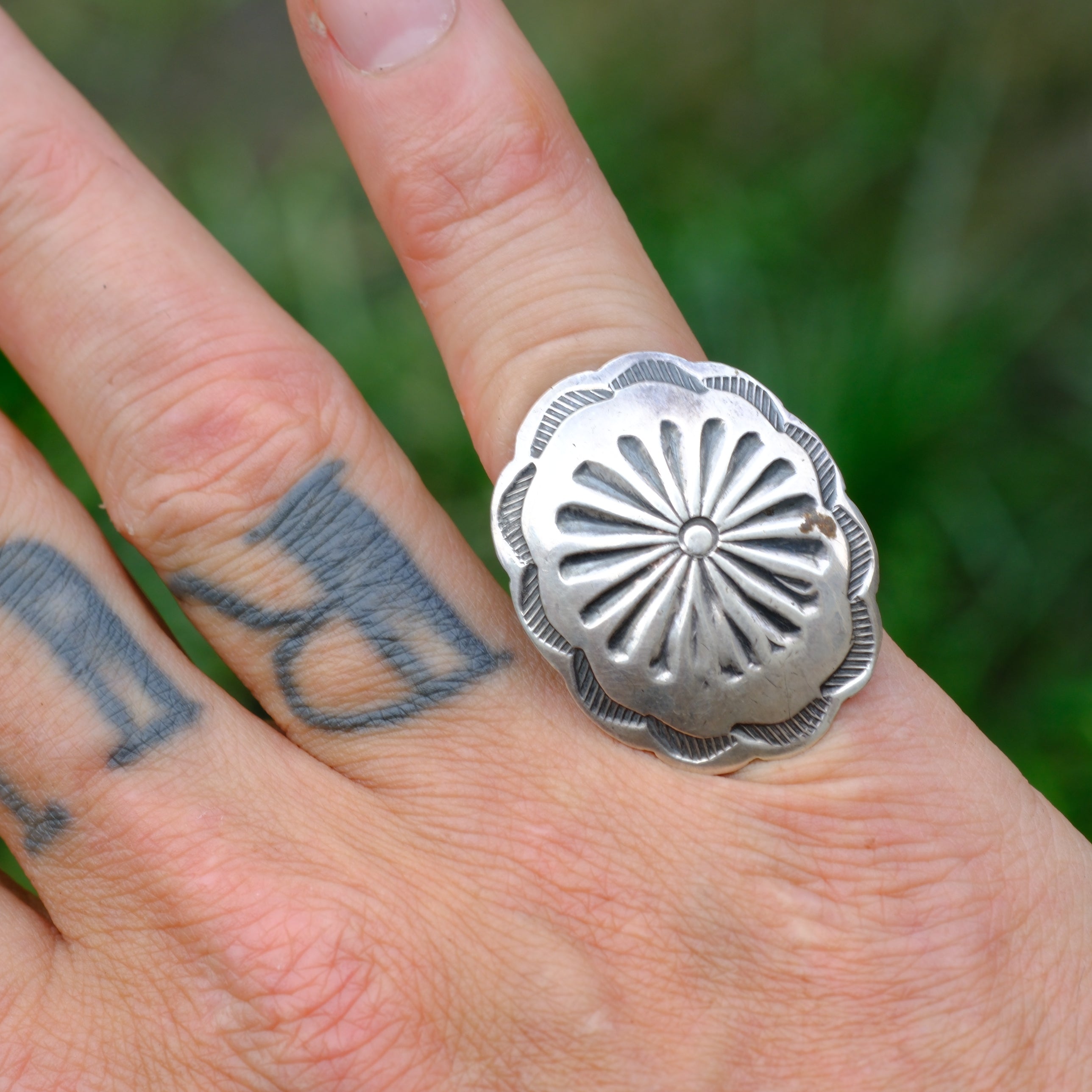 Vintage Sterling Stamped Concho Ring 6.5