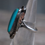 Vintage Sterling Turquoise Feather Ring 4.75