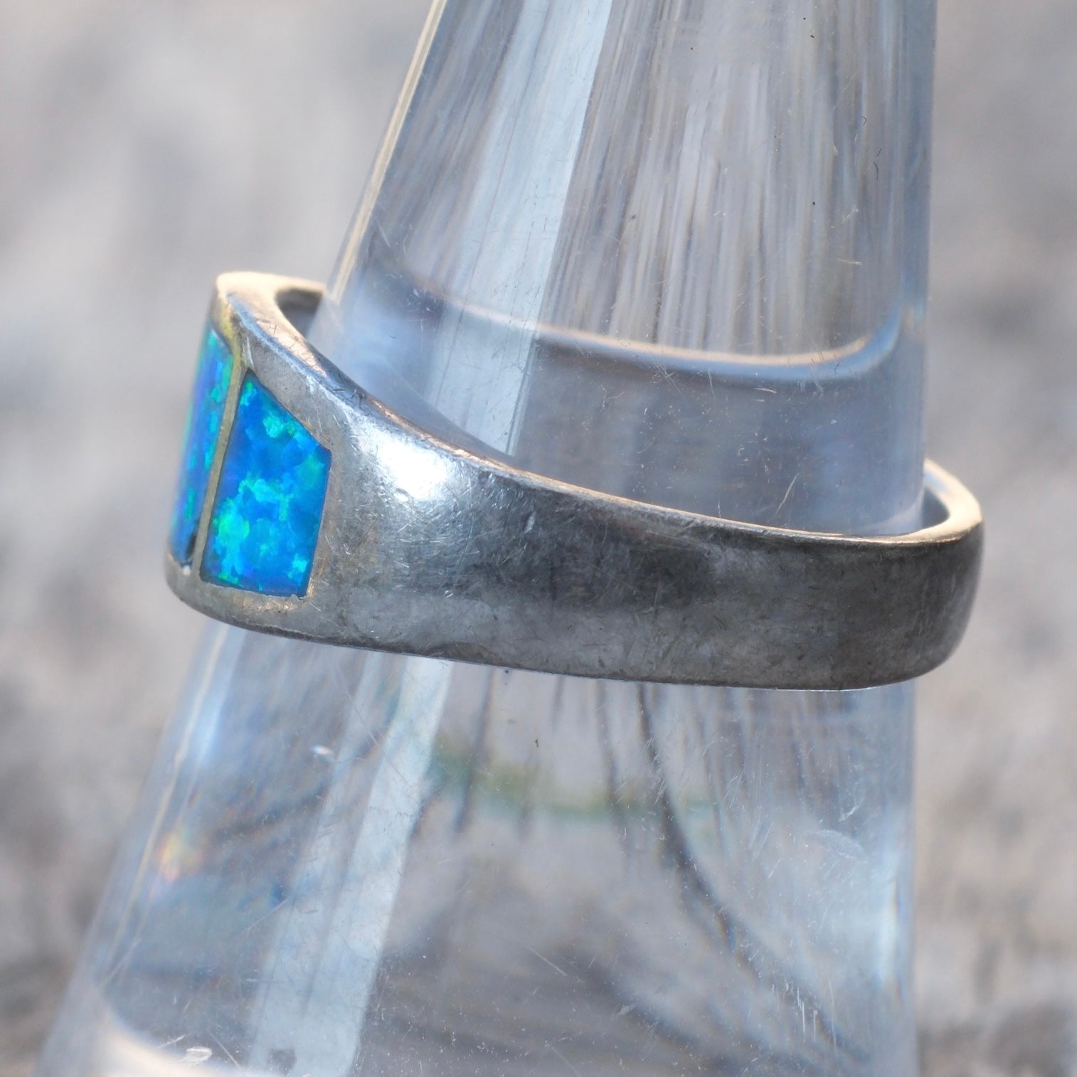 Vintage Sterling Opalite Inlay Band 8.5