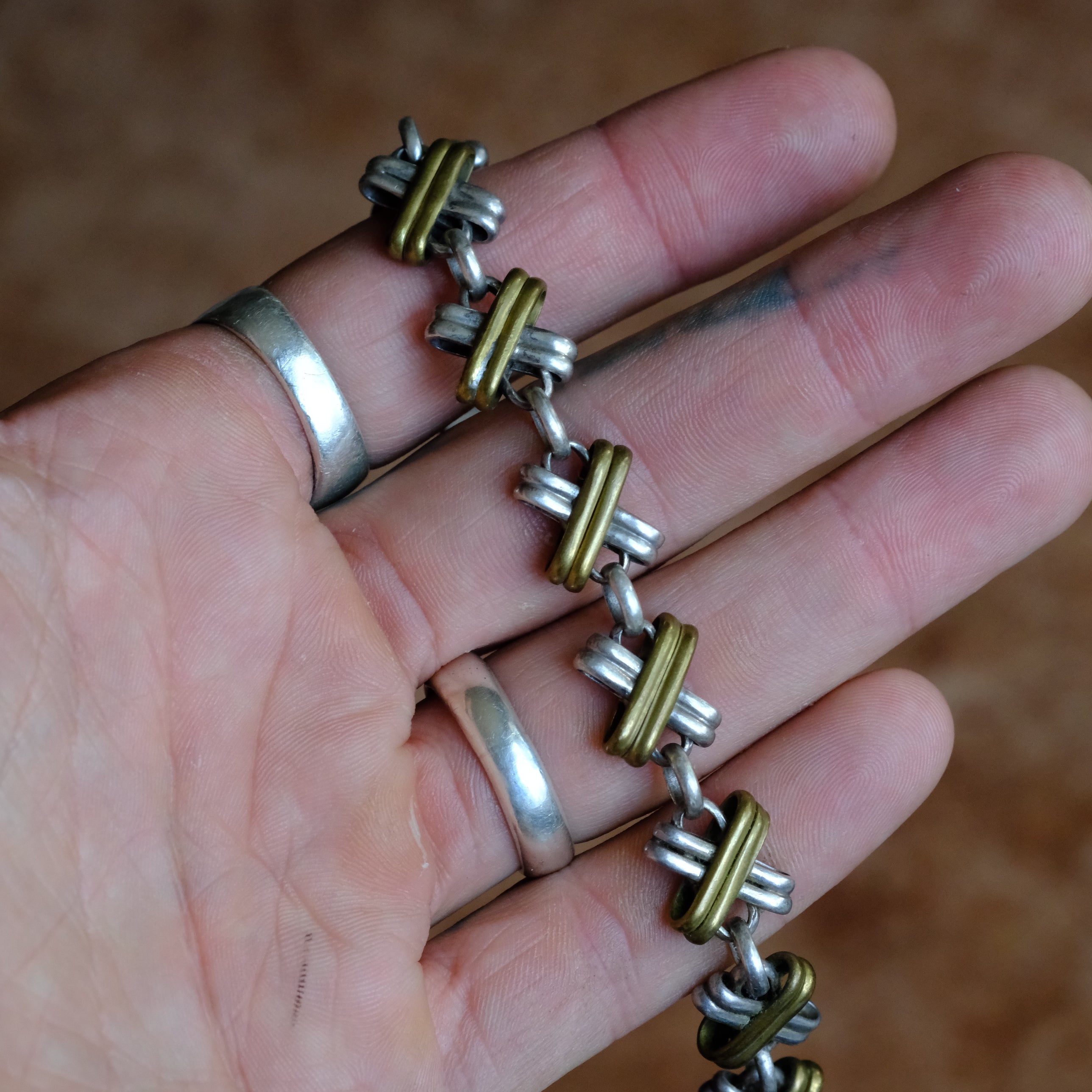 Vintage Sterling Silver and Copper X Link Bracelet