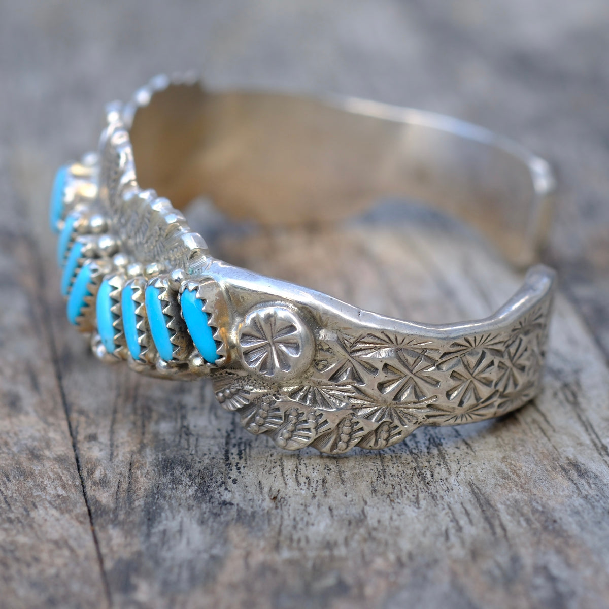 Vintage Sterling Zuni Petit Point Turquoise Cuff Bracelet Mary Faye Hanaweeke