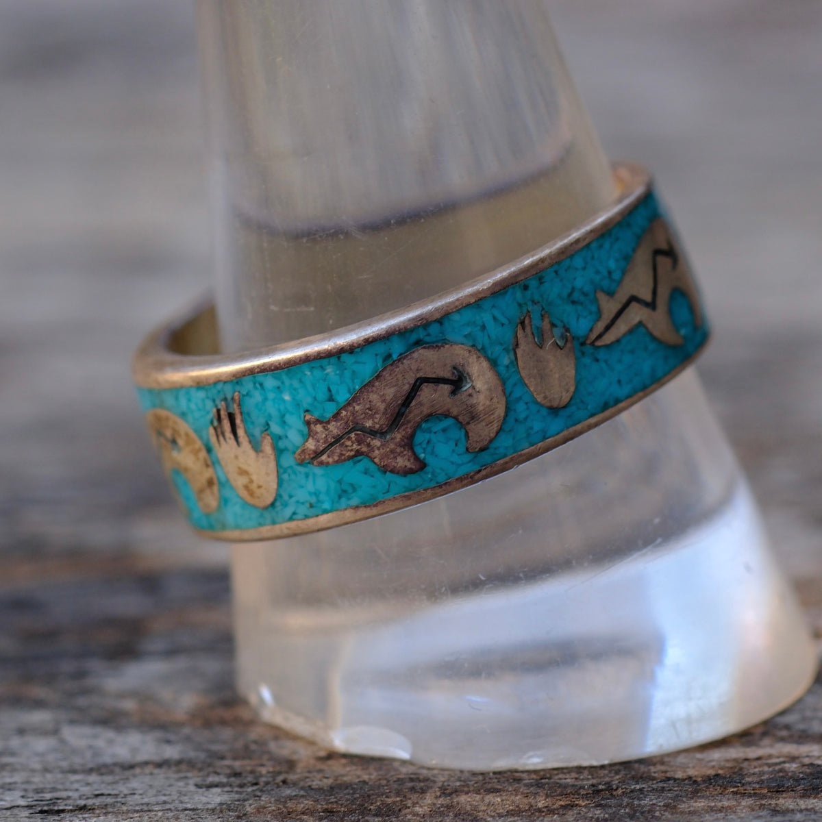 Vintage Sterling Turquoise Inlay Band 11.5