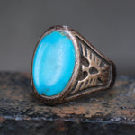 Vintage Sterling Turquoise Thunderbird Ring 8.25