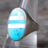 Vintage Sterling Turquoise and Mother Of Pearl Inlay Ring 9.25