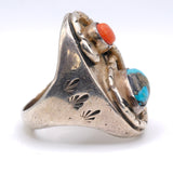 Vintage Sterling Turquoise and Coral Snake Ring 11