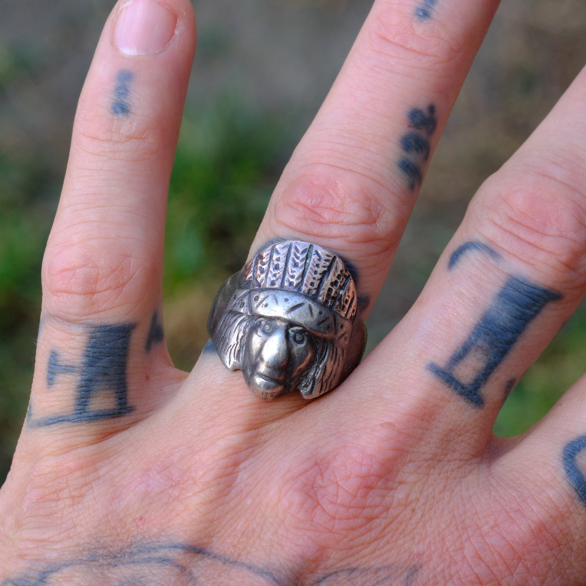 Vintage Sterling Silver Big Chief Ring 11