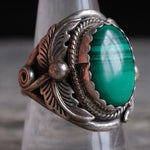 Vintage Sterling Malachite Feather Ring 9.5