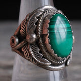 Vintage Sterling Malachite Feather Ring 9.5