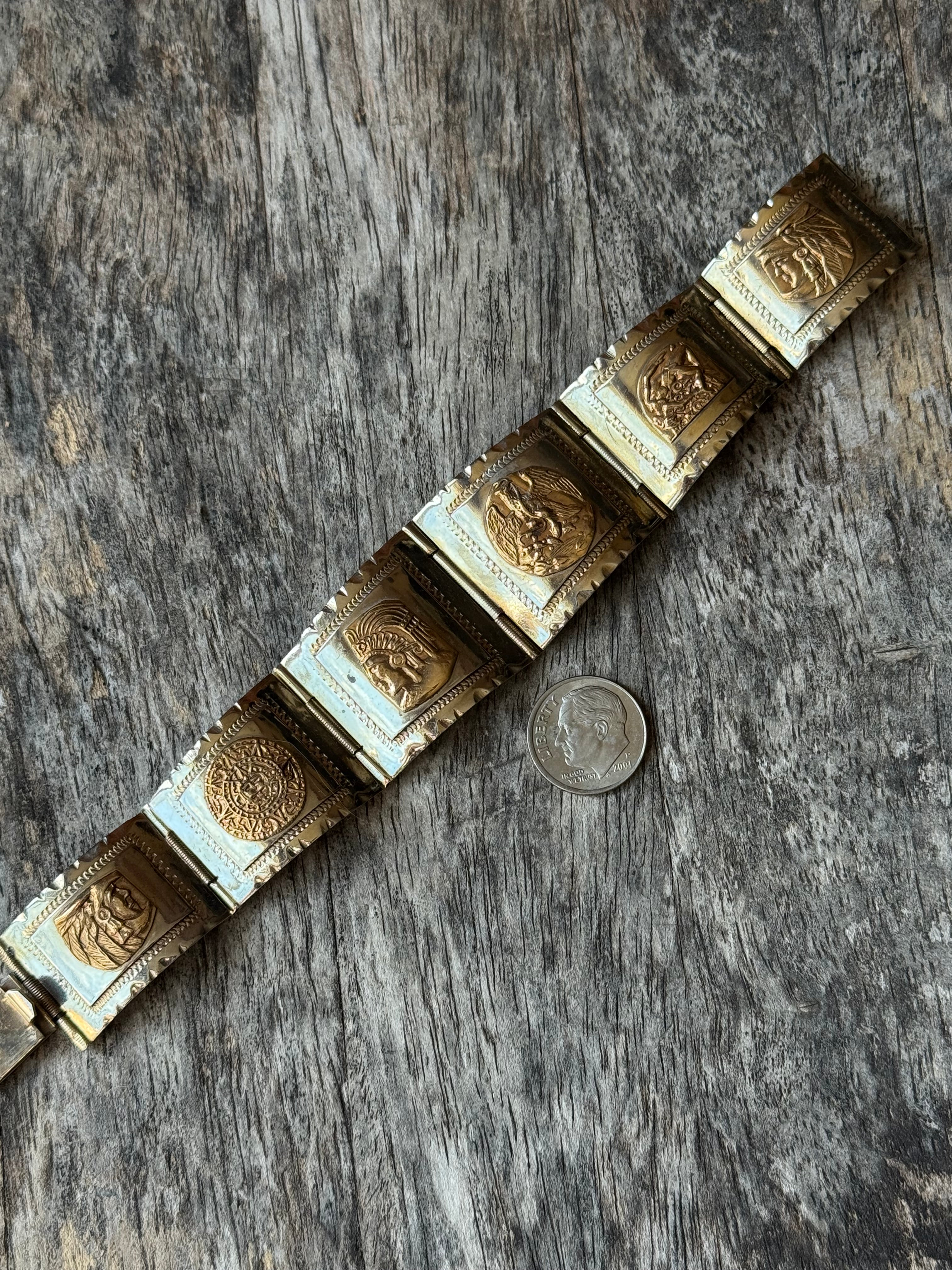 Vintage Mixed Metal Medallion Link Bracelet