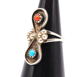 Vintage Sterling Turquoise and Coral Ring 5.5