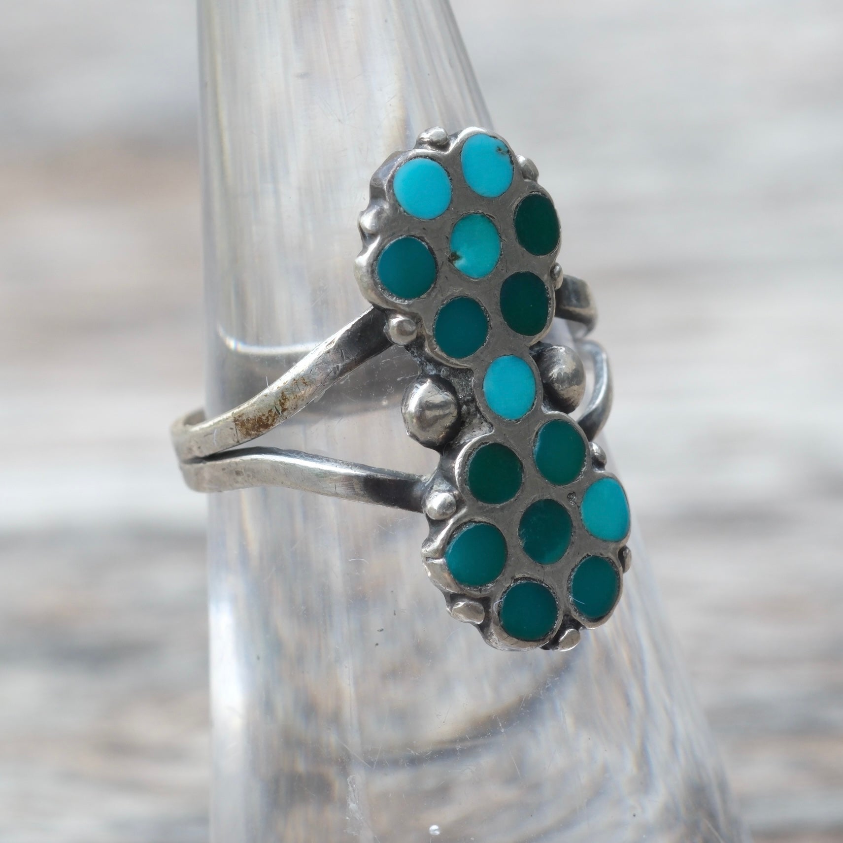 Vintage Sterling Zuni Inlay Flower Ring 5.25