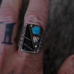 Vintage Sterling Turquoise and Onyx Zuni Ring 11