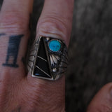 Vintage Sterling Turquoise and Onyx Zuni Ring 11