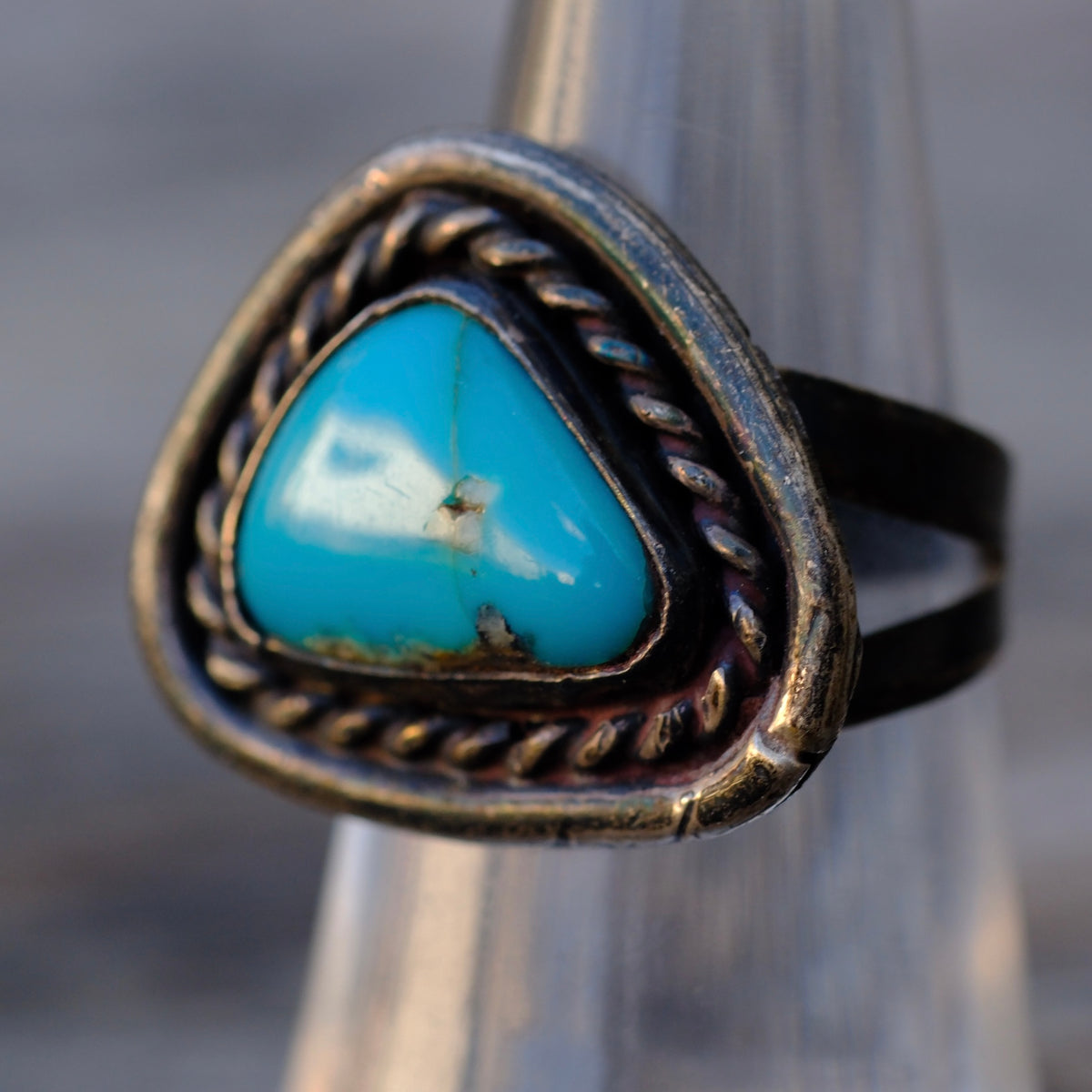 Vintage Sterling Turquoise Roper Ring 6