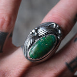 Vintage Sterling Turquoise Feather Ring 9.25