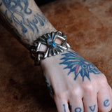 Vintage Sterling Turquoise Sandcast Cuff Bracelet