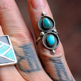 Vintage Sterling 2-Stone Turquoise Ring 3.75