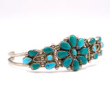 Mid Century Vintage Sterling Turquoise Cluster Cuff Bracelet