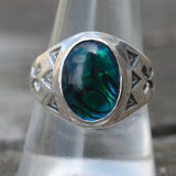 1980's Vintage Sterling Abalone Stamped Arrows Ring