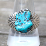 Vintage Sterling Turquoise Stamped Band Ring 10.25