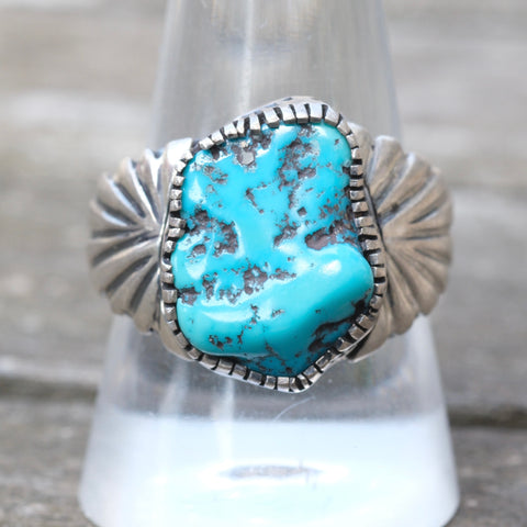 Vintage Sterling Turquoise Stamped Band Ring 10.25