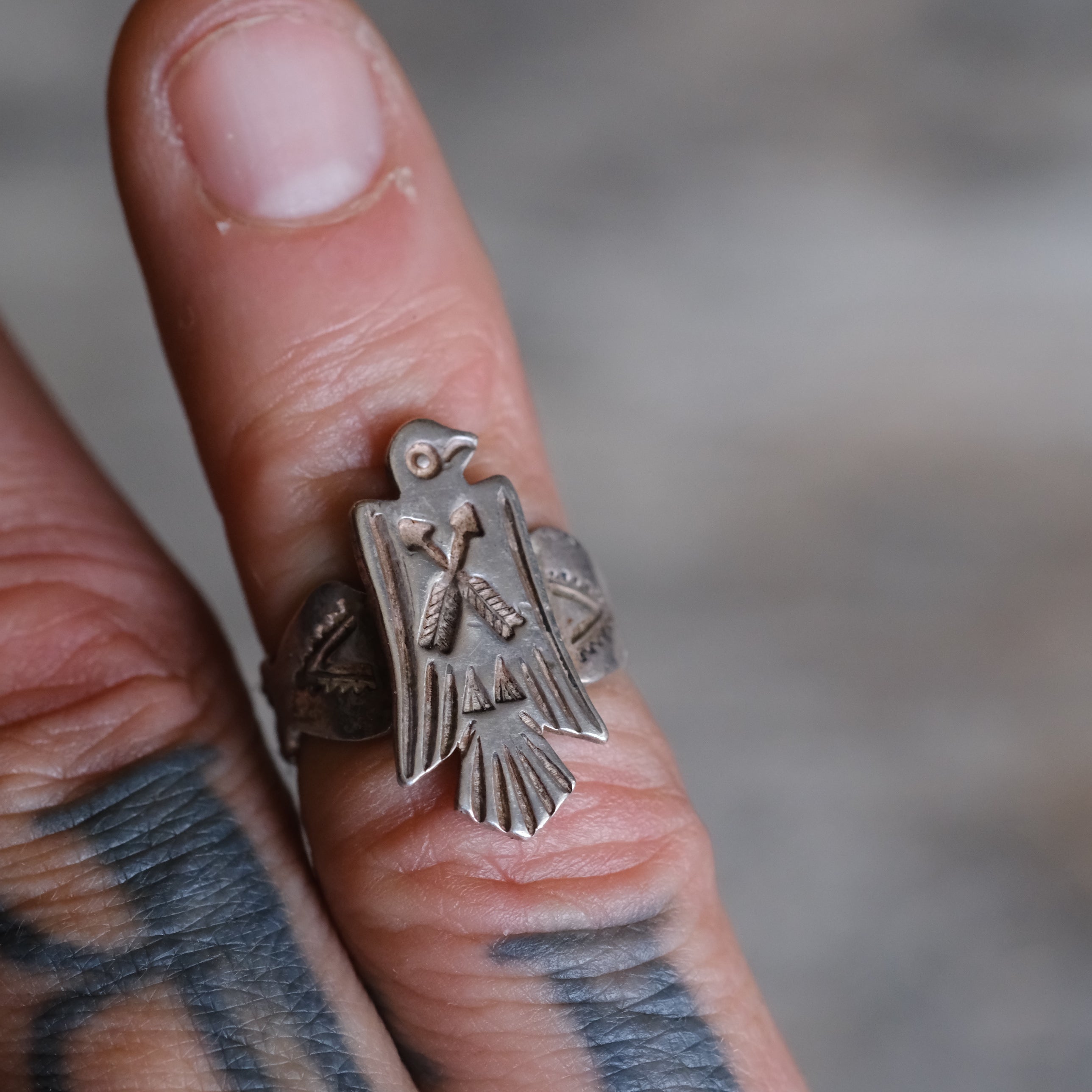 Vintage Sterling Silver Thunderbird Stamped Band Ring 4.25