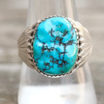 Vintage Sterling Ribbed Band Turquoise Ring 9.75