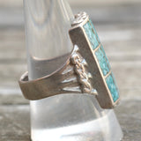 Vintage Sterling Crushed Turquoise Inlay Panel Ring 10.5