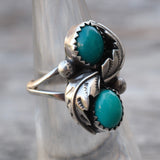 Vintage Sterling 2-Stone Turquoise Feather Ring 5.75