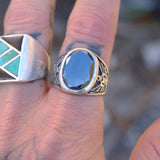 Vintage Sterling Hematite Thunderbird Ring 11