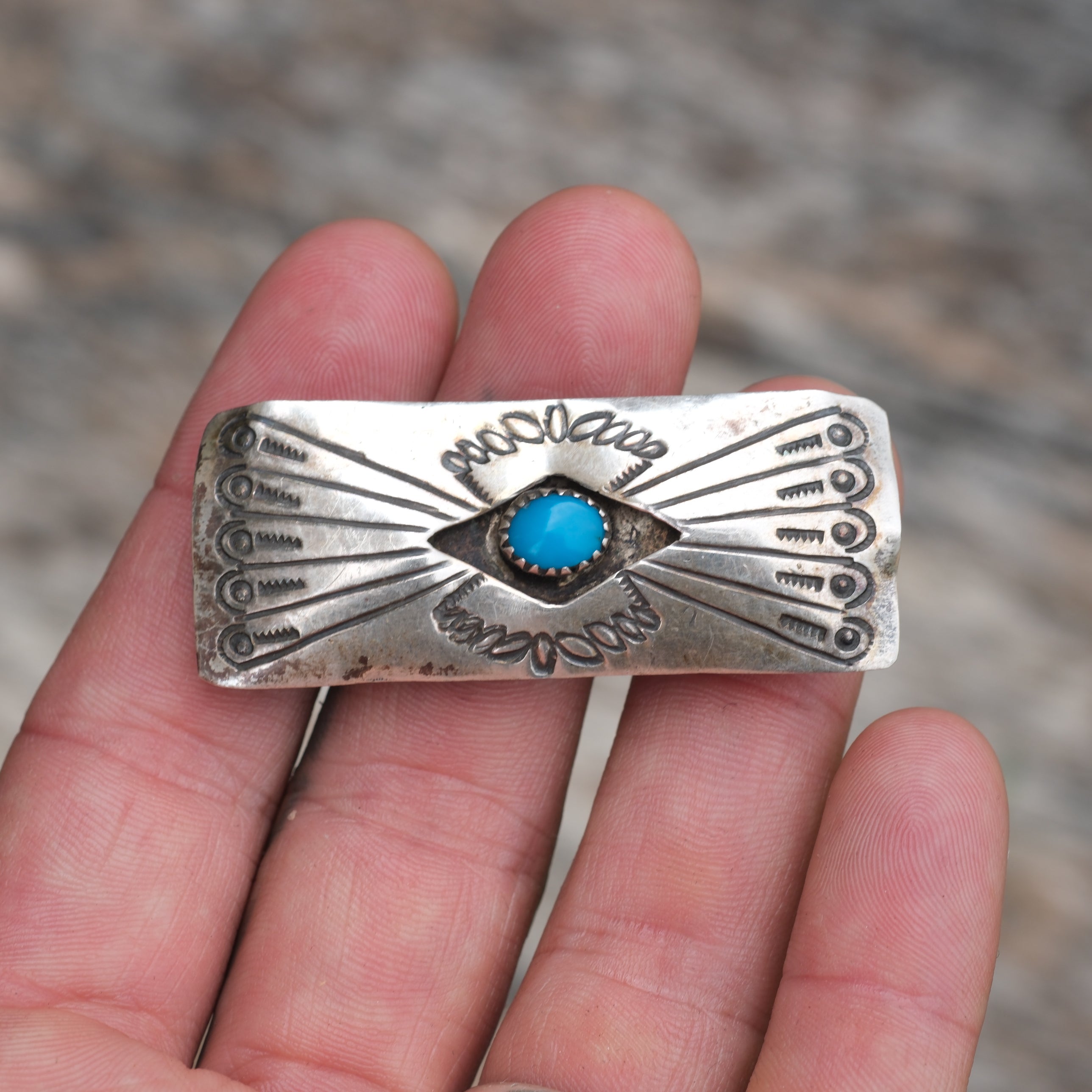 Vintage Sterling Silver Overlay Turquoise Stamped Money Clip