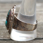 Vintage Sterling Turquoise Stamped Band Ring 12