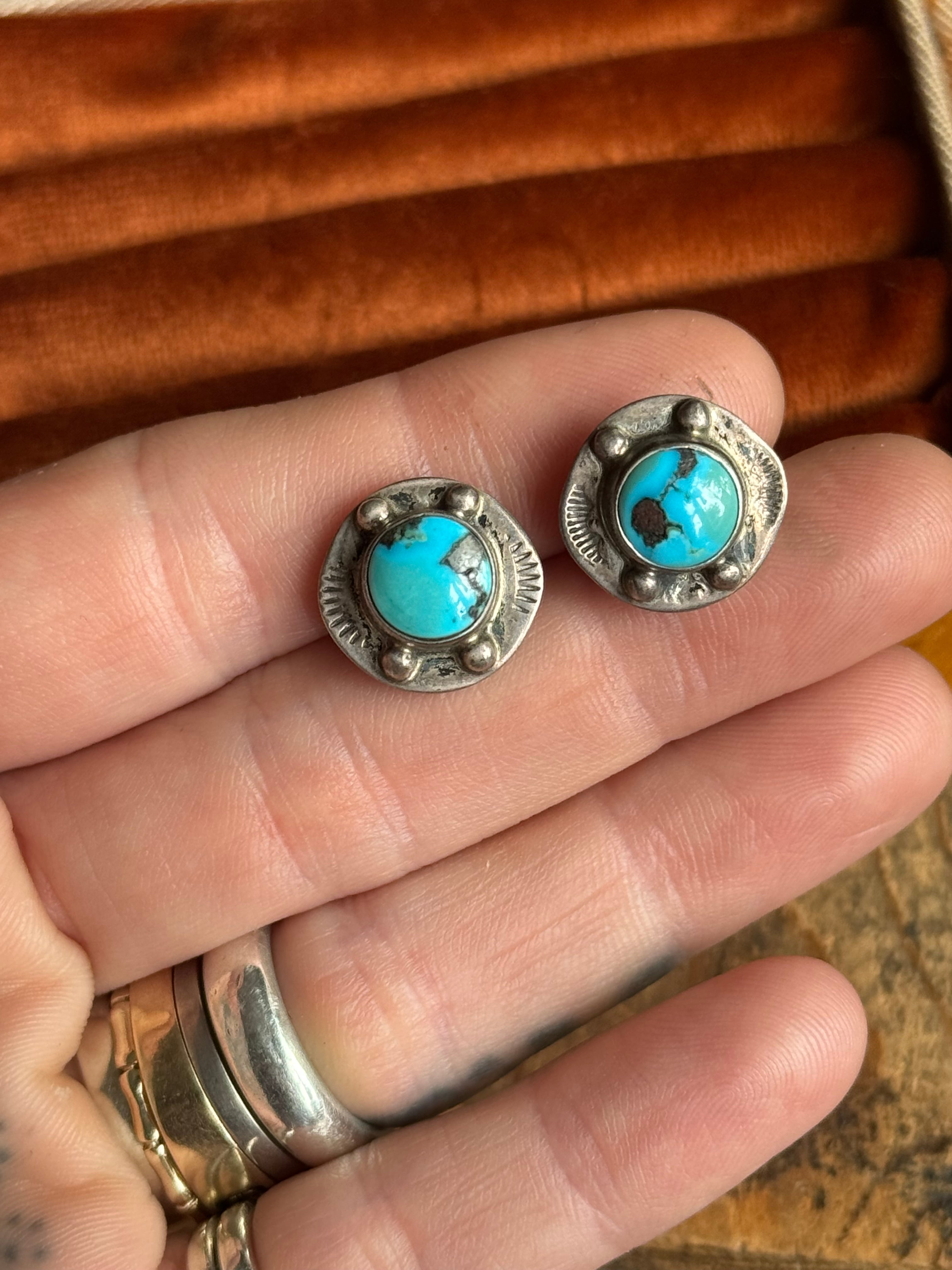 Vintage Sterling Silver Turquoise Bead Earrings