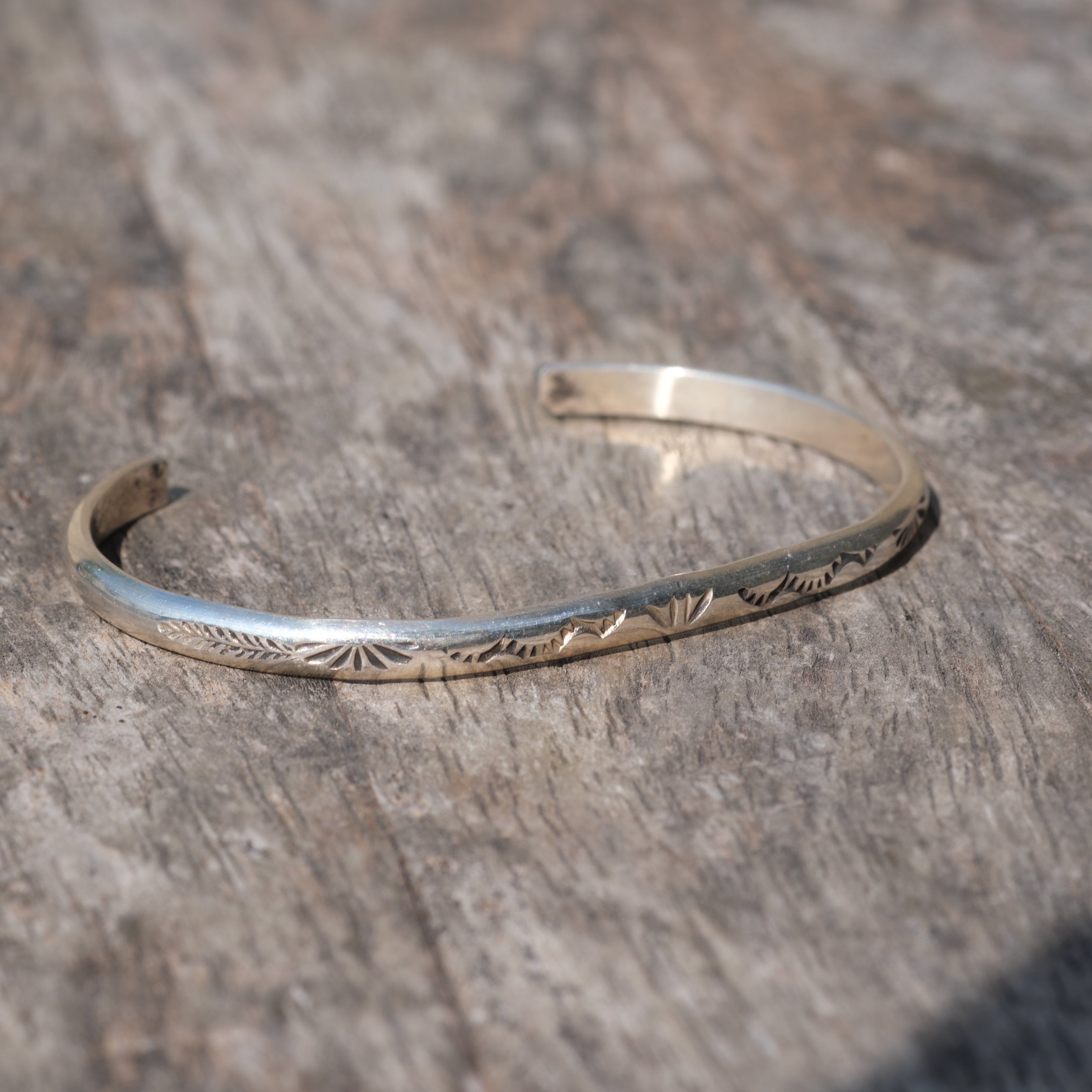 Vintage Sterling Silver Leaf Stamped Cuff