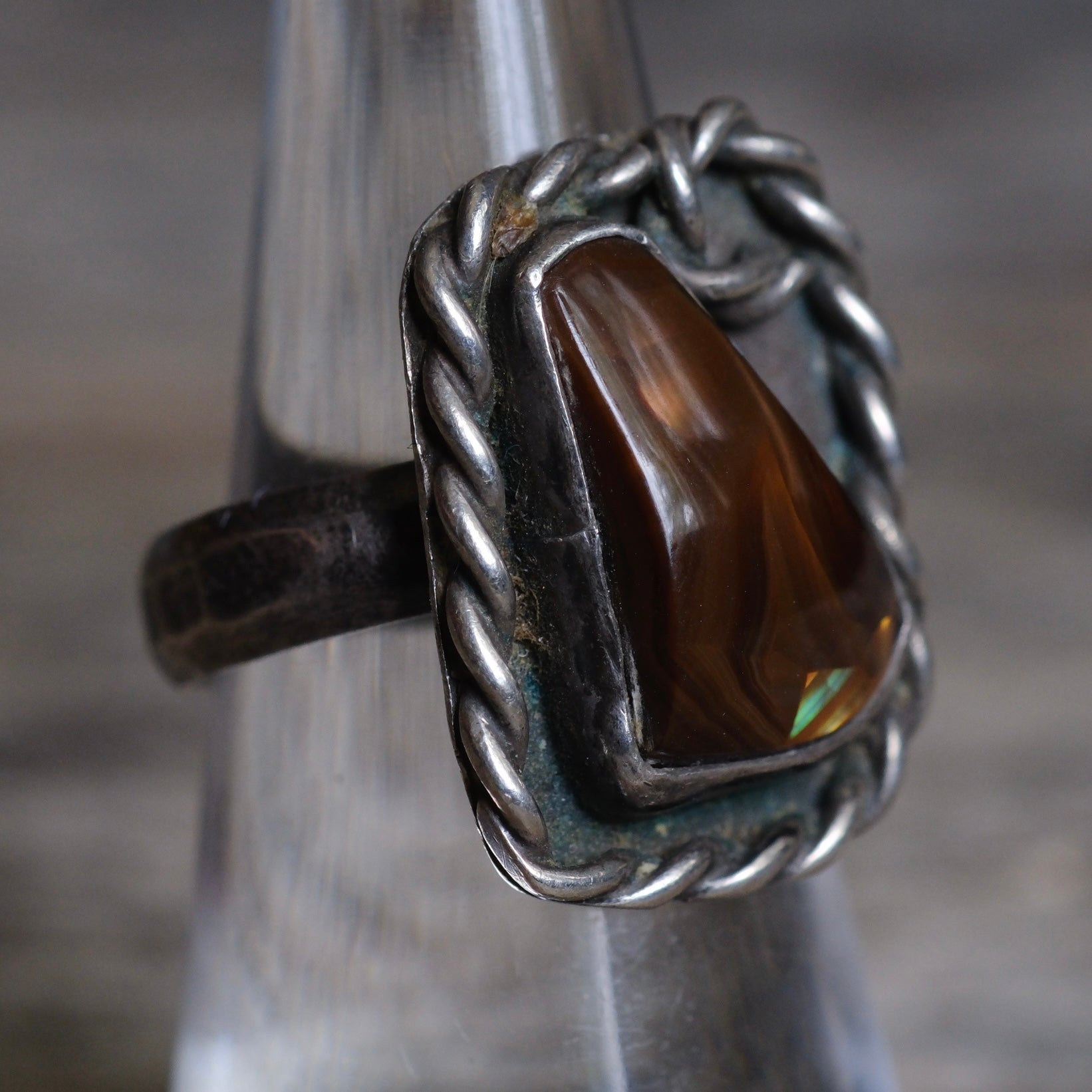 Vintage Sterling Fire Agate Roper Ring 6.75